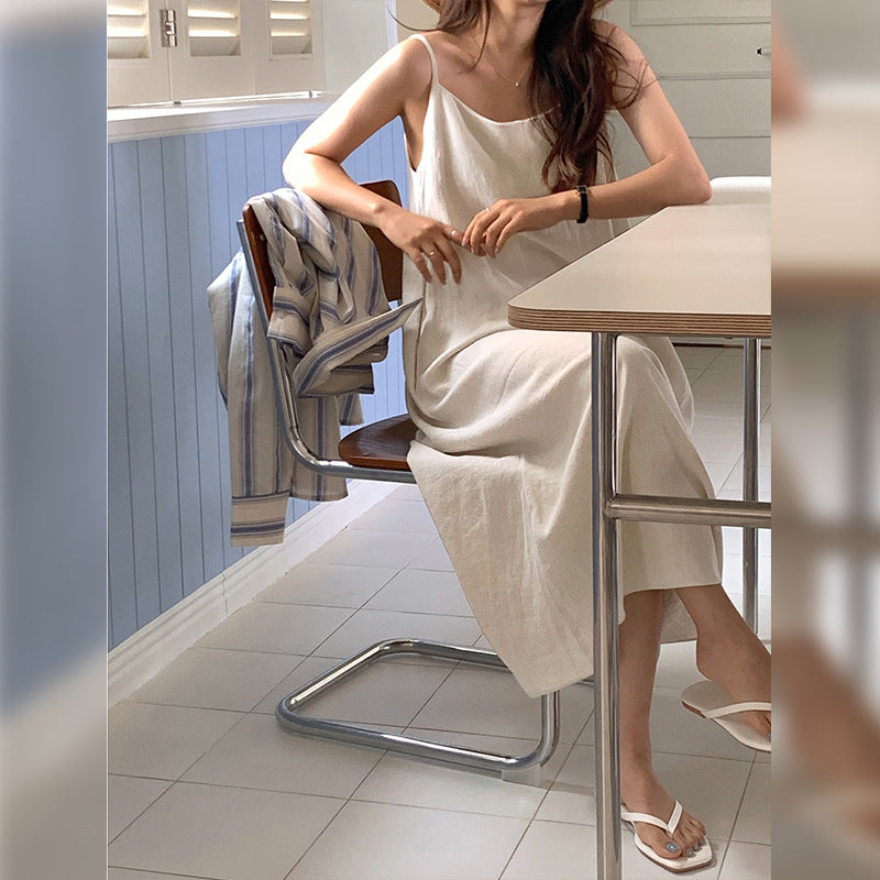 summer new suspender dress medium and long, niche Korean version ins simple casual sleeveless vest skirt