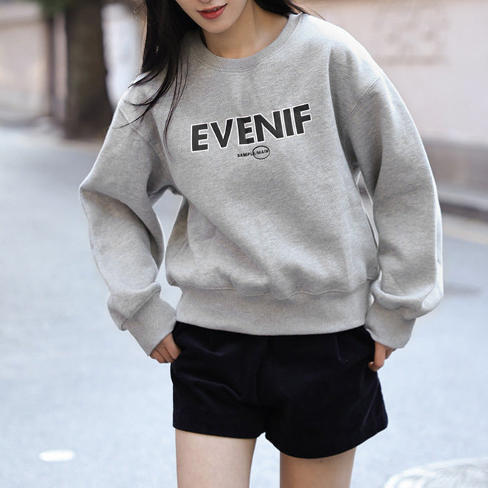 Contrasting color letter printing sweater women's autumn and winter new n retro jumper loose casual crew neck long-sleeved top