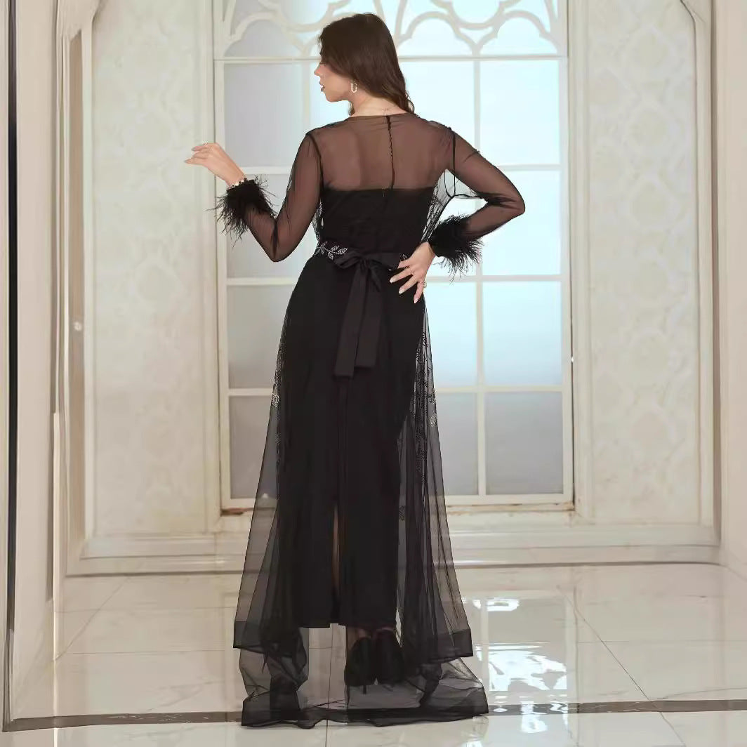 2025 popular spring and summer new New Popular trade women's clothing independent station ebay middle east hot diamond kaftan robe dress