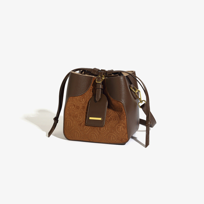 2025 popular new autumn and winter velvet bag women's high-end diamond drawstring bucket bag versatile shoulder messenger bag women
