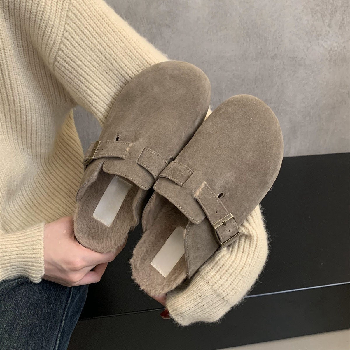 2025 Inner heightening cork Birkenstocks women's platform spring and autumn winter new Mori retro Birkenstocks bag head half drag
