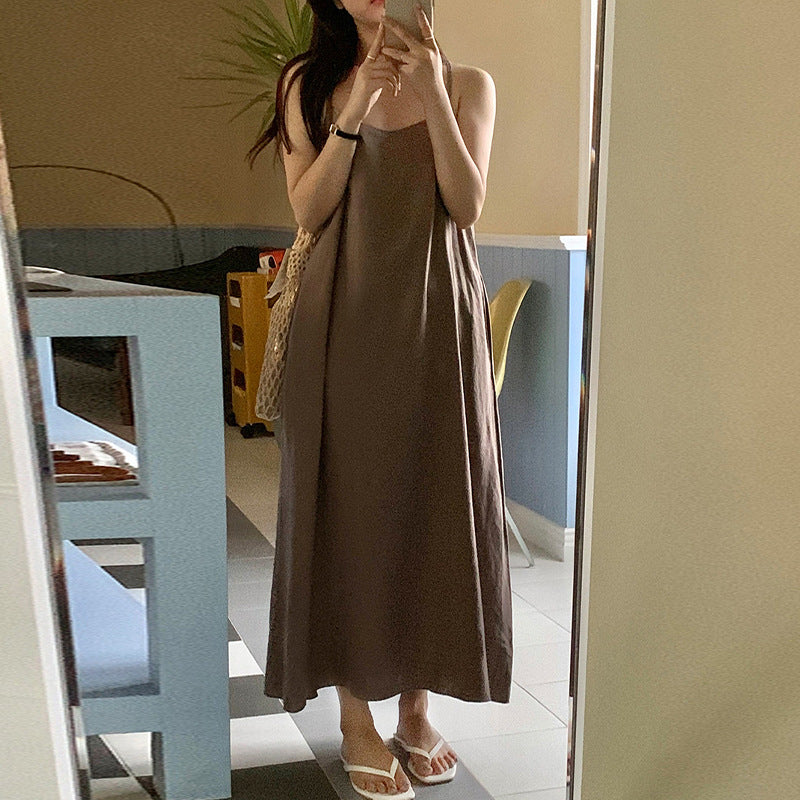 summer new suspender dress medium and long, niche Korean version ins simple casual sleeveless vest skirt