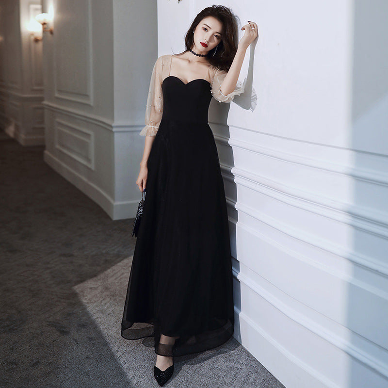 Wholesale small black evening dress new models can be worn at ordinary times, celebrity temperament long banquet birthday dress women
