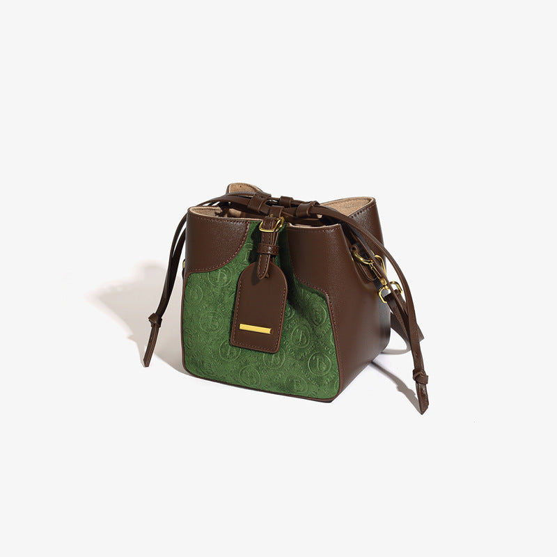 2025 popular new autumn and winter velvet bag women's high-end diamond drawstring bucket bag versatile shoulder messenger bag women