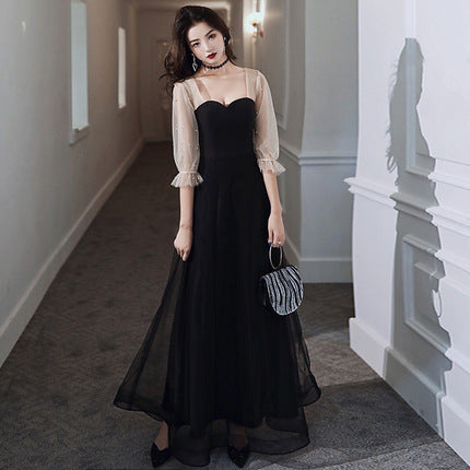 Wholesale small black evening dress new models can be worn at ordinary times, celebrity temperament long banquet birthday dress women