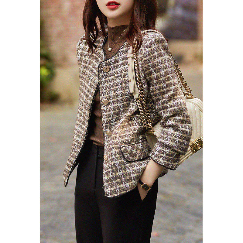 2025 Wool Xiaoxiangfeng jacket spring new temperament gray tweed autumn and winter short women's top