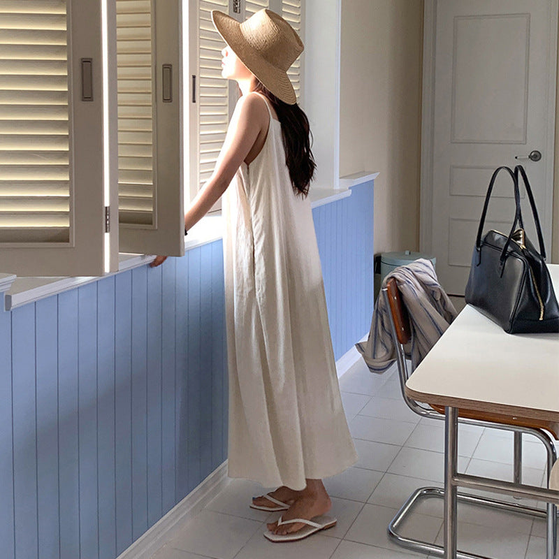 summer new suspender dress medium and long, niche Korean version ins simple casual sleeveless vest skirt