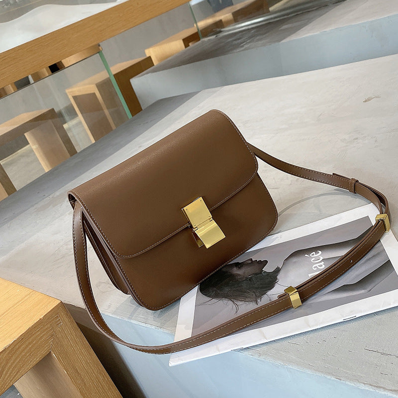 2025 Leather tofu bag boxpopular new trendy fashion small square bag lock buckle single shoulder messenger bag flight attendant bag female
