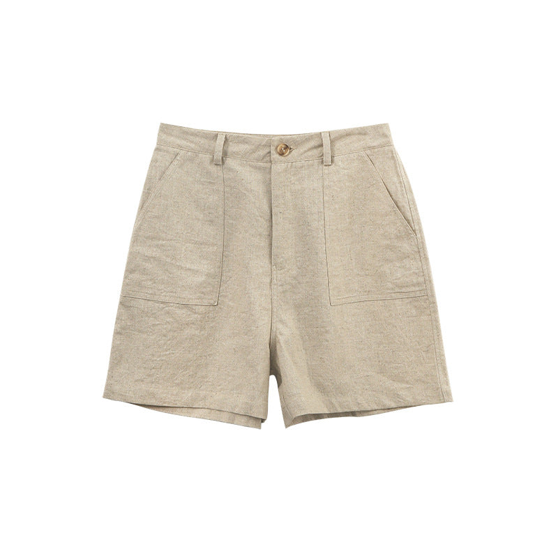 Casual linen shorts summer women's pants cotton and linen breathable cool Korean version commuter loose straight pants high waist hot pants
