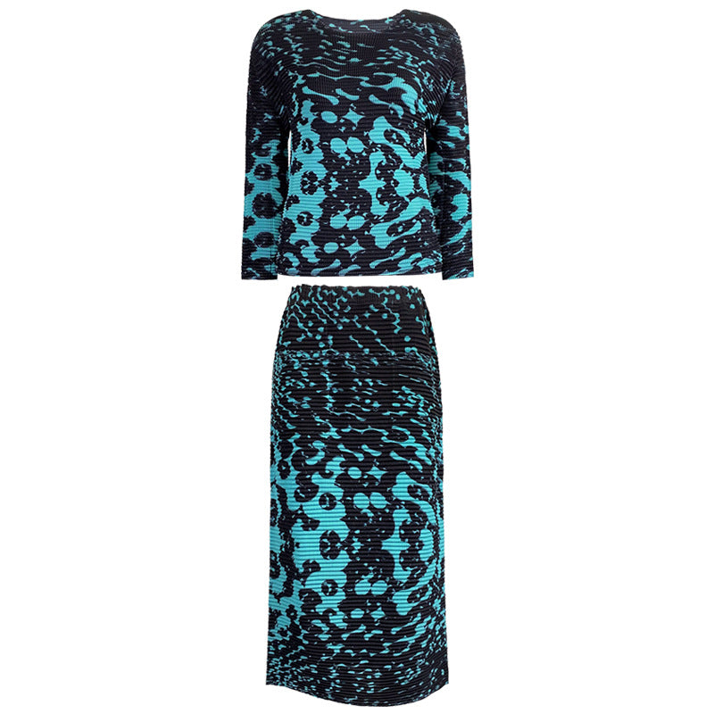 spring new Korean version original fashion suit casual printed top slim long sleeve suit skirt women