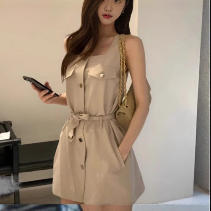 2025 high-end tooling vest dress summer new small temperament sleeveless shirt skirt