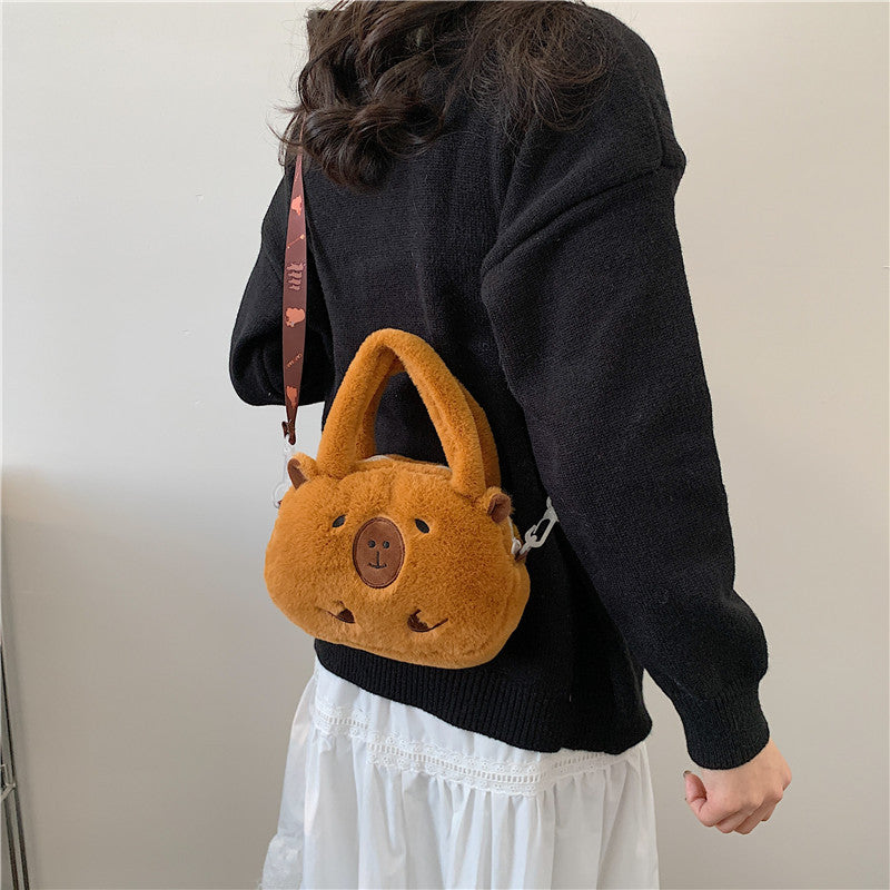 SIXSR 2025 popular New Cartoon Kapibara Doll Bag Water Guinea Pig Plush Bag Backpack One Shoulder Crossbody Bag