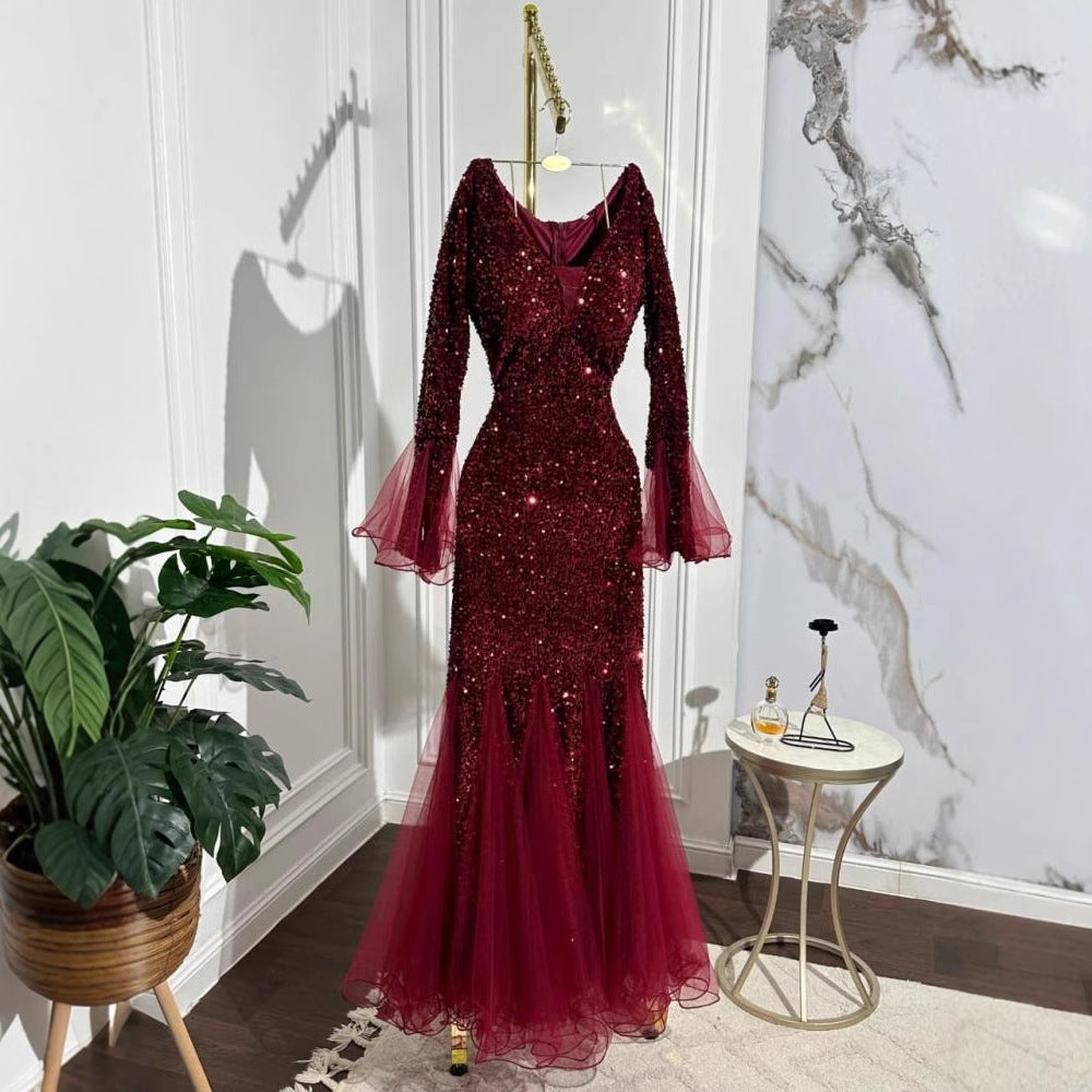 2025 Popular trade women's clothing wholesale South East Asia sequins high-end socialite fishtail dress toast evening dress
