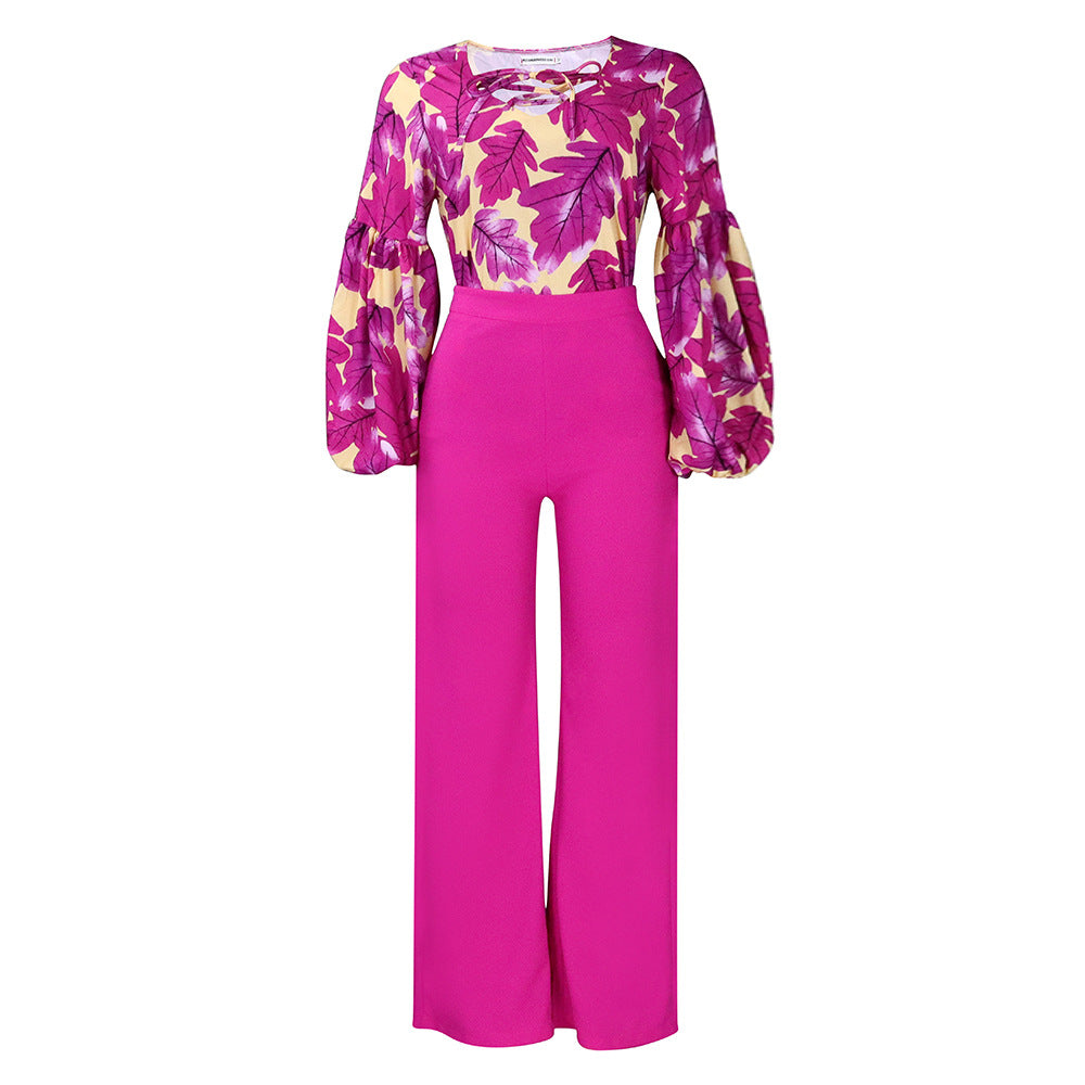 SIXSR D386 large size women's clothing new fashion printed strap top wide leg pants two-piece set 2025 suit