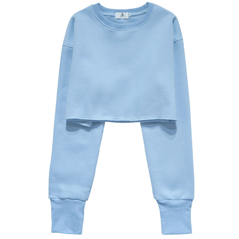 New new outdoor sports running fitness yoga clothes top women's loose navel short long-sleeved sweater