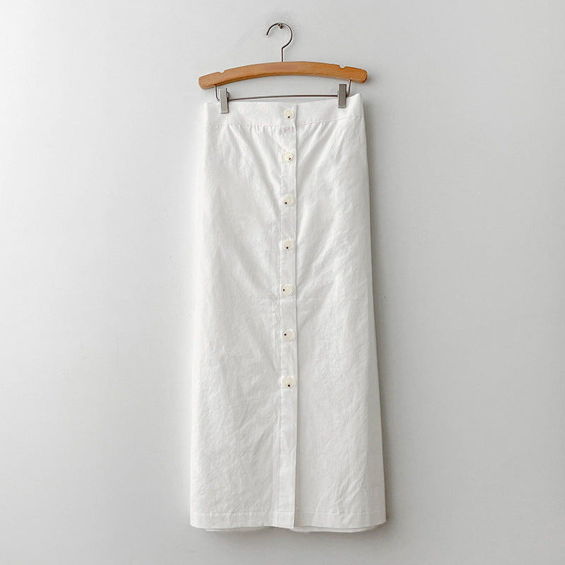 Skirt, medium and long summer women's clothing, Japanese blue skirt, elastic waist, hip-wrapped breasted design, over-the-knee A-shaped skirt