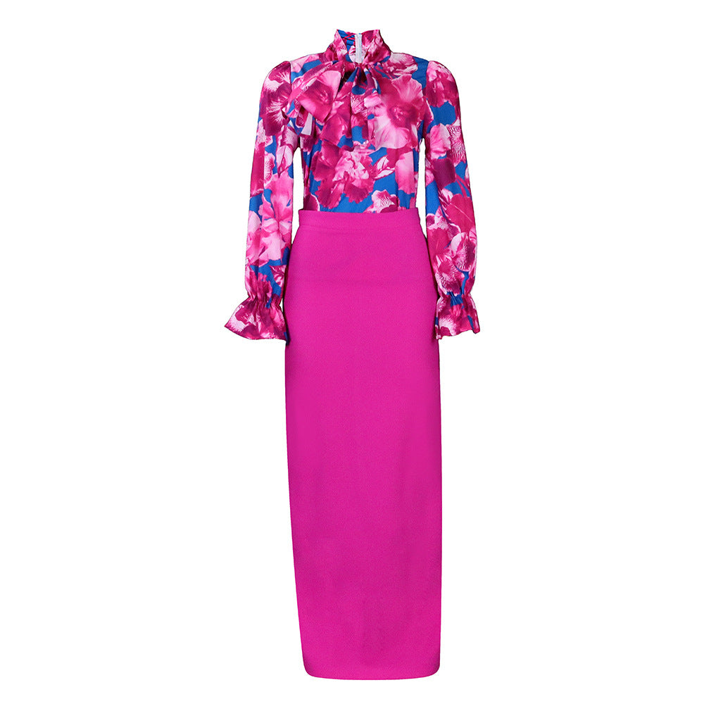 SIXSR D323 2025 women's clothing popular new fashion printing straps long-sleeved shirt skirt long skirt New two-piece set