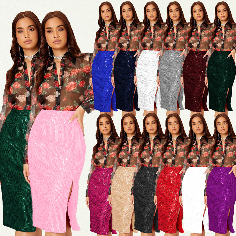 SIXSR 2025 women's clothing split-ended hip-wrapped sequined skirt, fast selling, independent station skirt, winter women's New skirt