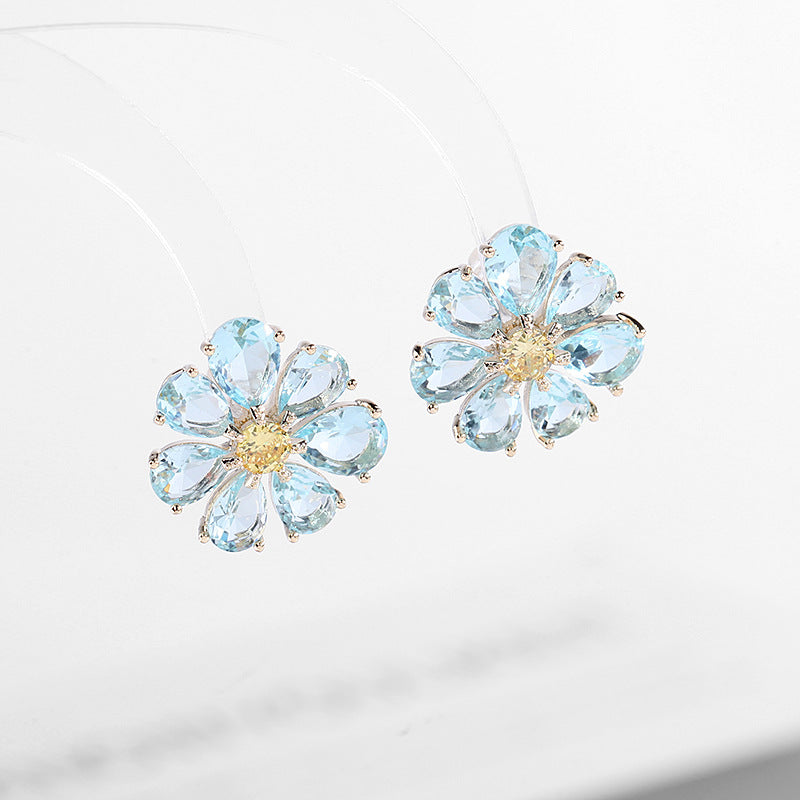 2025 South Korea's new purple zircon micro-inlaid silver needle flower earrings, fresh Mori Internet celebrity temperament stud earrings
