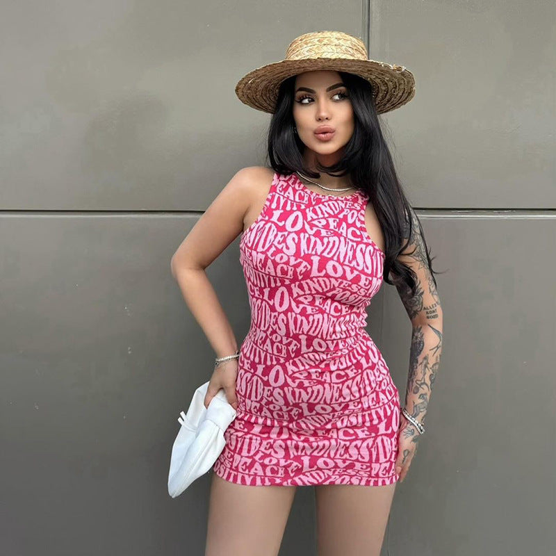 SIXSR 2025 women's clothing wholesale, Popular, , sexy summer ins letter printing round neck sleeveless hip-wrapped short skirt, one piece is sent on behalf of others.