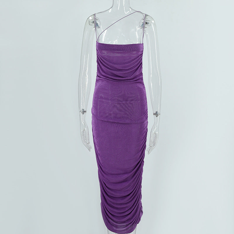 VZYZV 2025 One piece is sent on behalf of Popular, , summer and autumn new women's clothing pleated suspender backless sexy hip-wrapped solid color dress Popular trade