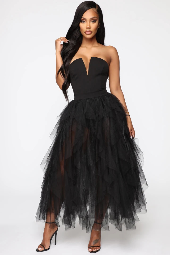 2025 autumn and winter Popular trade new products eBay New women's clothing swinging mesh tube top sexy evening dress