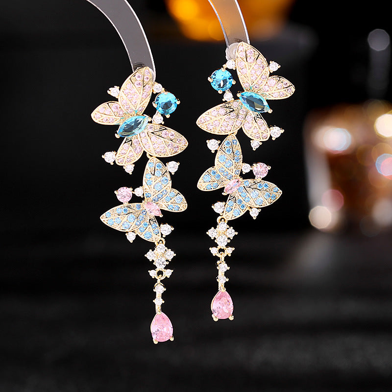 2025 fashion trend earrings, advanced sense, atmospheric water drop earrings, creative design sense, dancing butterfly earrings