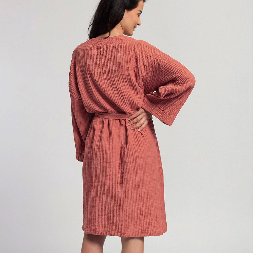 SIXSR 2025 Autumn long-sleeved nightgown cardigan double-layer gauze pajamas women's home loose sweat clothing wholesale hotel yukata