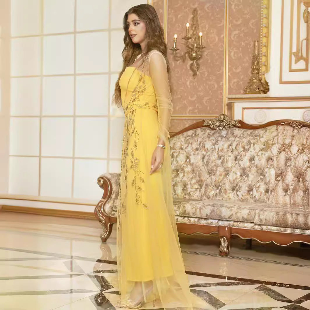 2025 popular spring and summer new New Popular trade women's clothing independent station ebay middle east hot diamond kaftan robe dress
