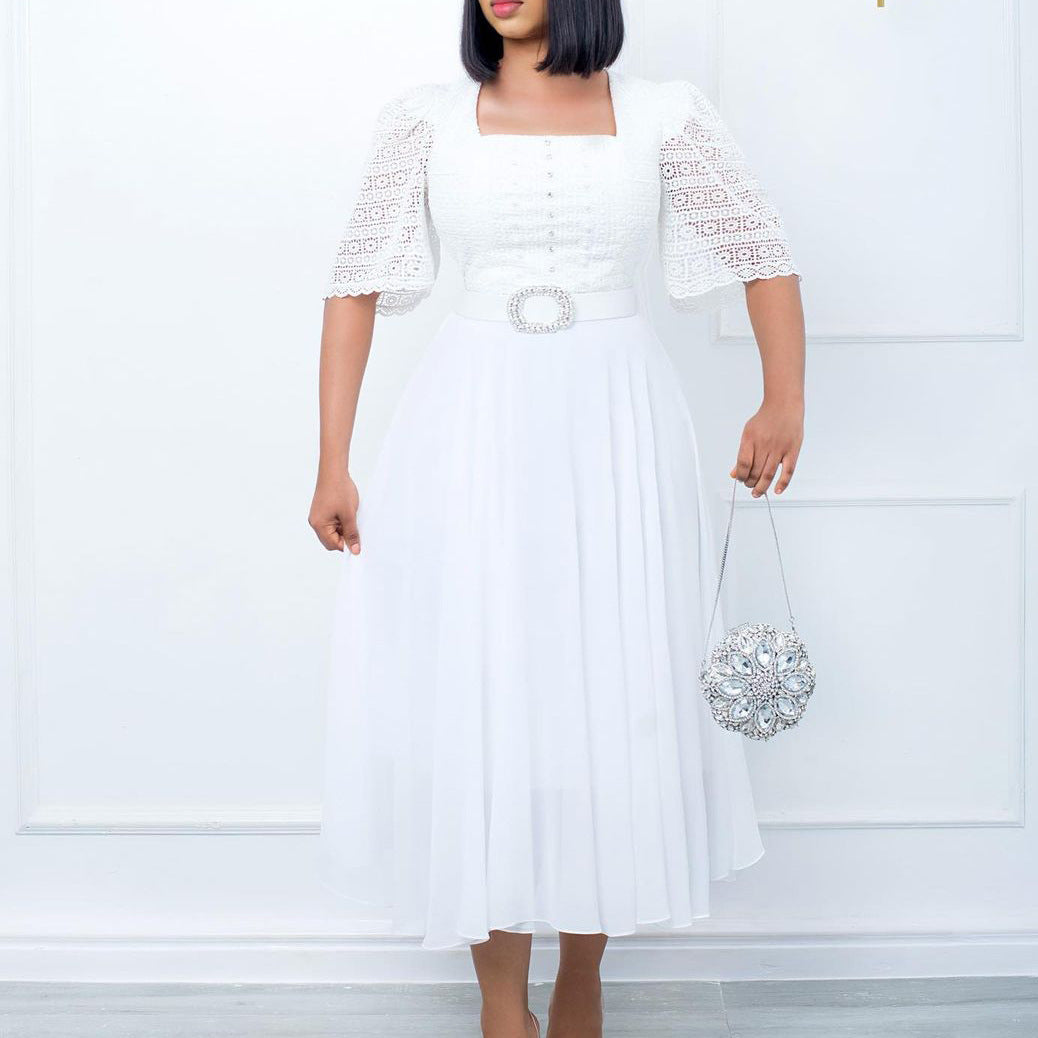 SIXSR D280 Free Belt popular Cross-border New 2025 Fashion Splicing Chiffon Bead Celebrity African Hot Trade Dress