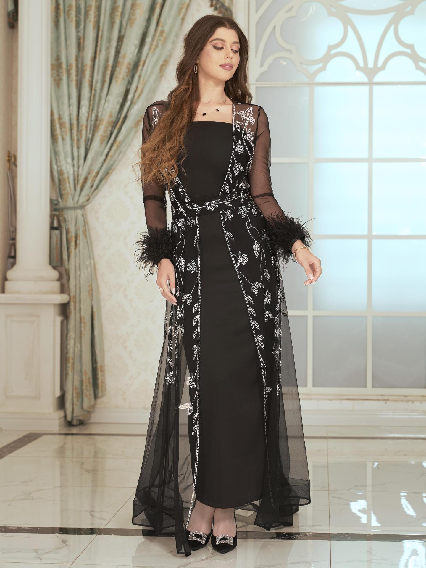 2025 popular spring and summer new New Popular trade women's clothing independent station ebay middle east hot diamond kaftan robe dress