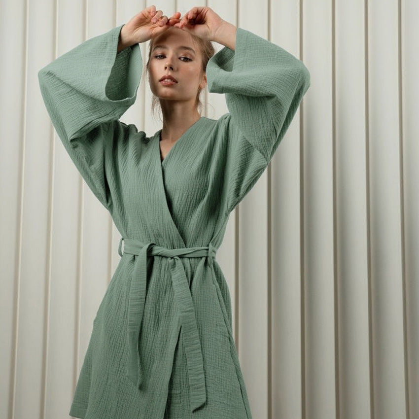 SIXSR 2025 New autumn hotel cardigan absorbent nightgown solid color cotton loose comfortable soft women's loungewear