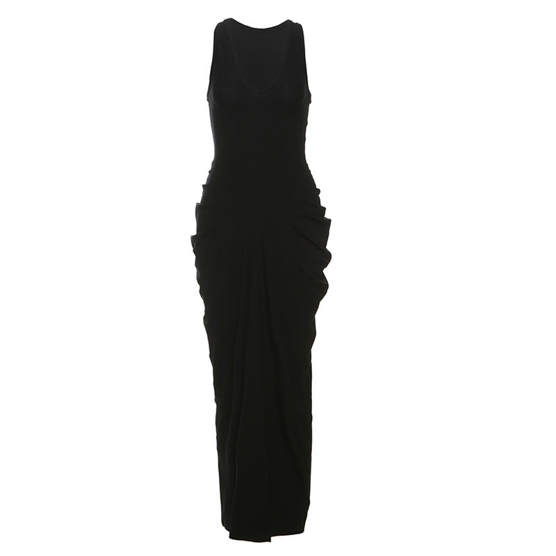 2025 style 2025 spring new women's clothing black sleeveless deep V long noble temperament dinner dress