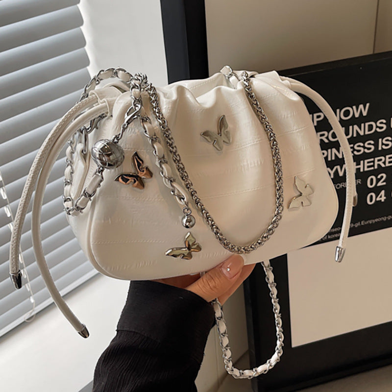 SIXSR 2025 Pleated solid color bag women's popular new niche design chain shoulder messenger bag high-end portable small bag