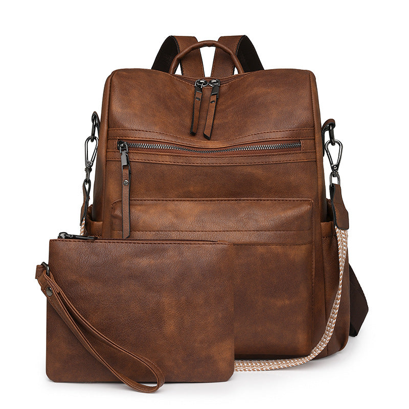 2025 New retro bag women's large capacity backpack multi-functional women's backpack PUbags women's bag set wholesale