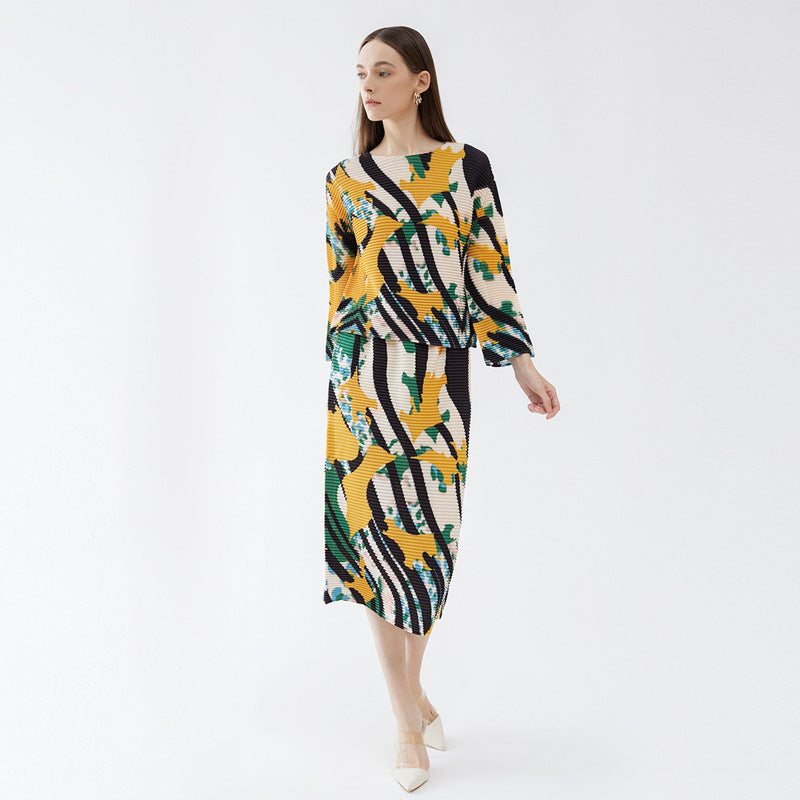 spring new Korean version original fashion suit casual printed top slim long sleeve suit skirt women