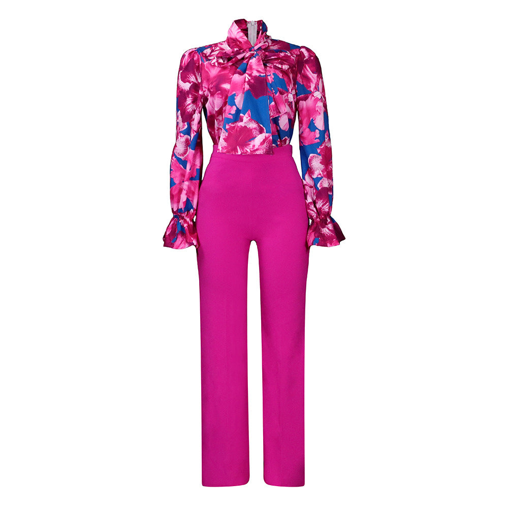 SIXSR D316 2025 women's clothing autumn and winter loose large size casual printing long-sleeved shirt wide-leg pants New two-piece set