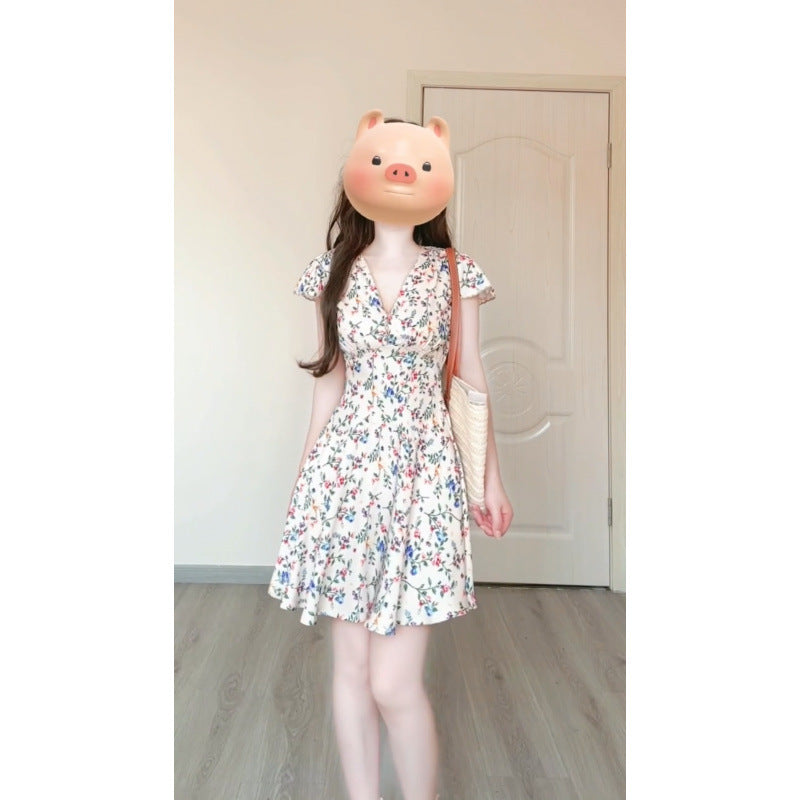 2025 summer new floral dress romantic chiffon holiday dress pure desire collar dress