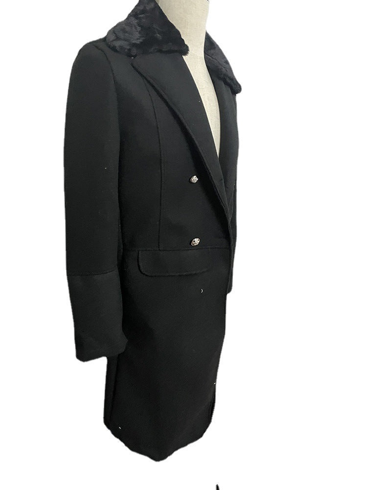 2025 Casual woolen solid color slim-fit double-breasted brown side seam pocket youth spot wool men's coat 6607