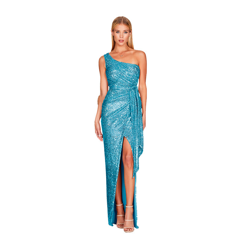 SIXSR 2025 2025 women's clothing ins shoulder lace-up pleated dress, sweet and spicy style sequin dress dress dress