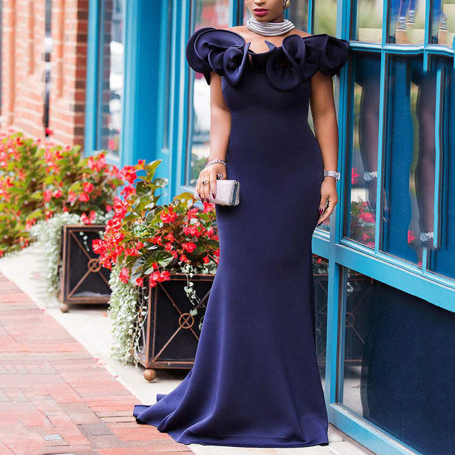 Popular trade large-size women's clothing wrapped body one-word shoulder long dress bridesmaids light dress banquet small dress women