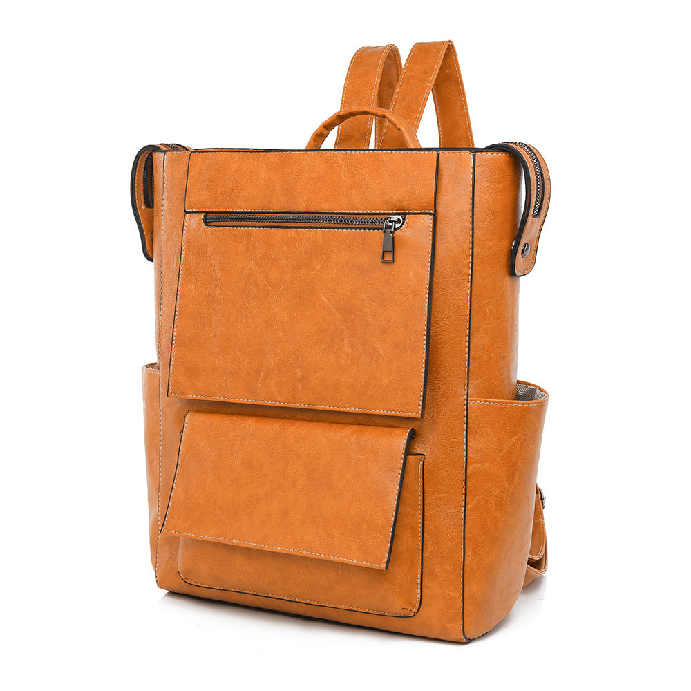 2025 2025 New Cowhide Backpack Women's Casual Shoulder Bag Fashion Oil Wax Leather Women's Bag Factory Direct Supply Cross-border LOGO
