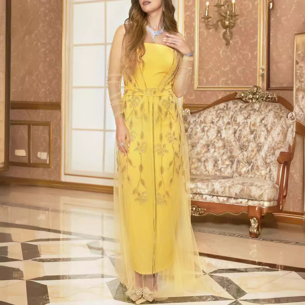 2025 popular spring and summer new New Popular trade women's clothing independent station ebay middle east hot diamond kaftan robe dress
