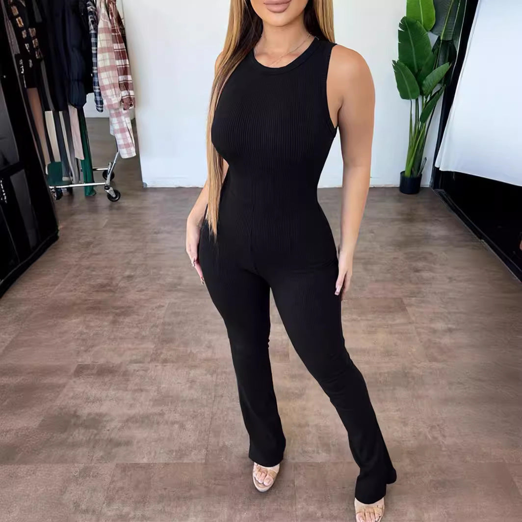 SIXSR T108 2025 women's clothing, comfortable sleeveless zipper slim-fitting high-waisted micro-pull jumpsuit