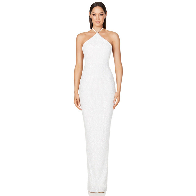 SIXSR 2025 women's sleeveless Spice Girls dress split sequined collar party evening dress wholesale