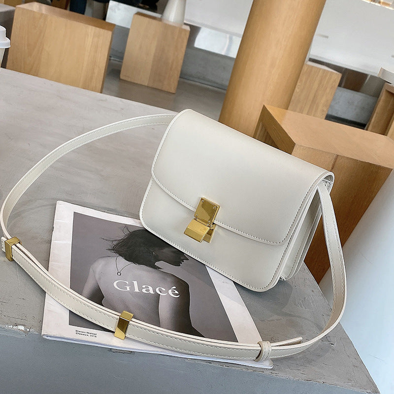 2025 Leather tofu bag boxpopular new trendy fashion small square bag lock buckle single shoulder messenger bag flight attendant bag female