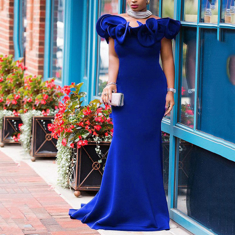 Popular trade large-size women's clothing wrapped body one-word shoulder long dress bridesmaids light dress banquet small dress women