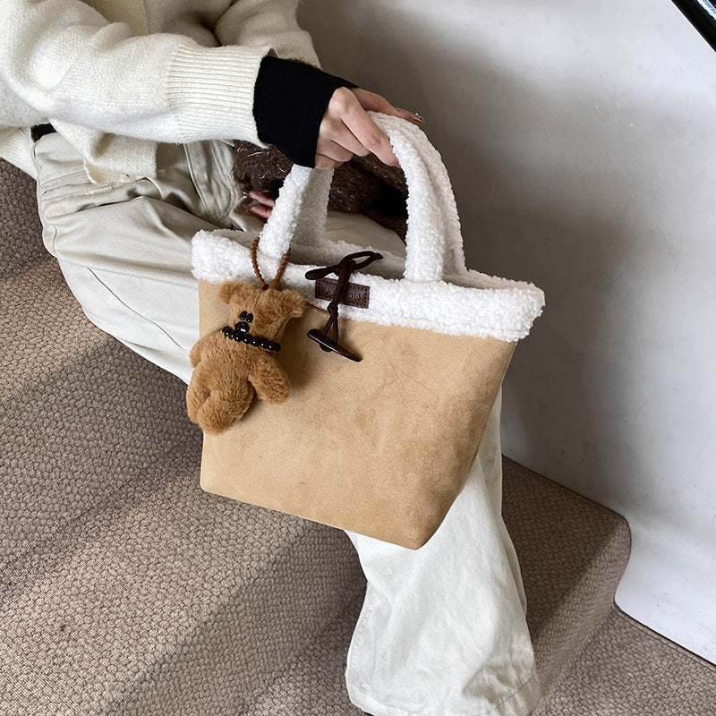 SIXSR 2025 Korean version of fashion suede shoulder bag popular new retro simple lamb wool handbag popular bucket bag women