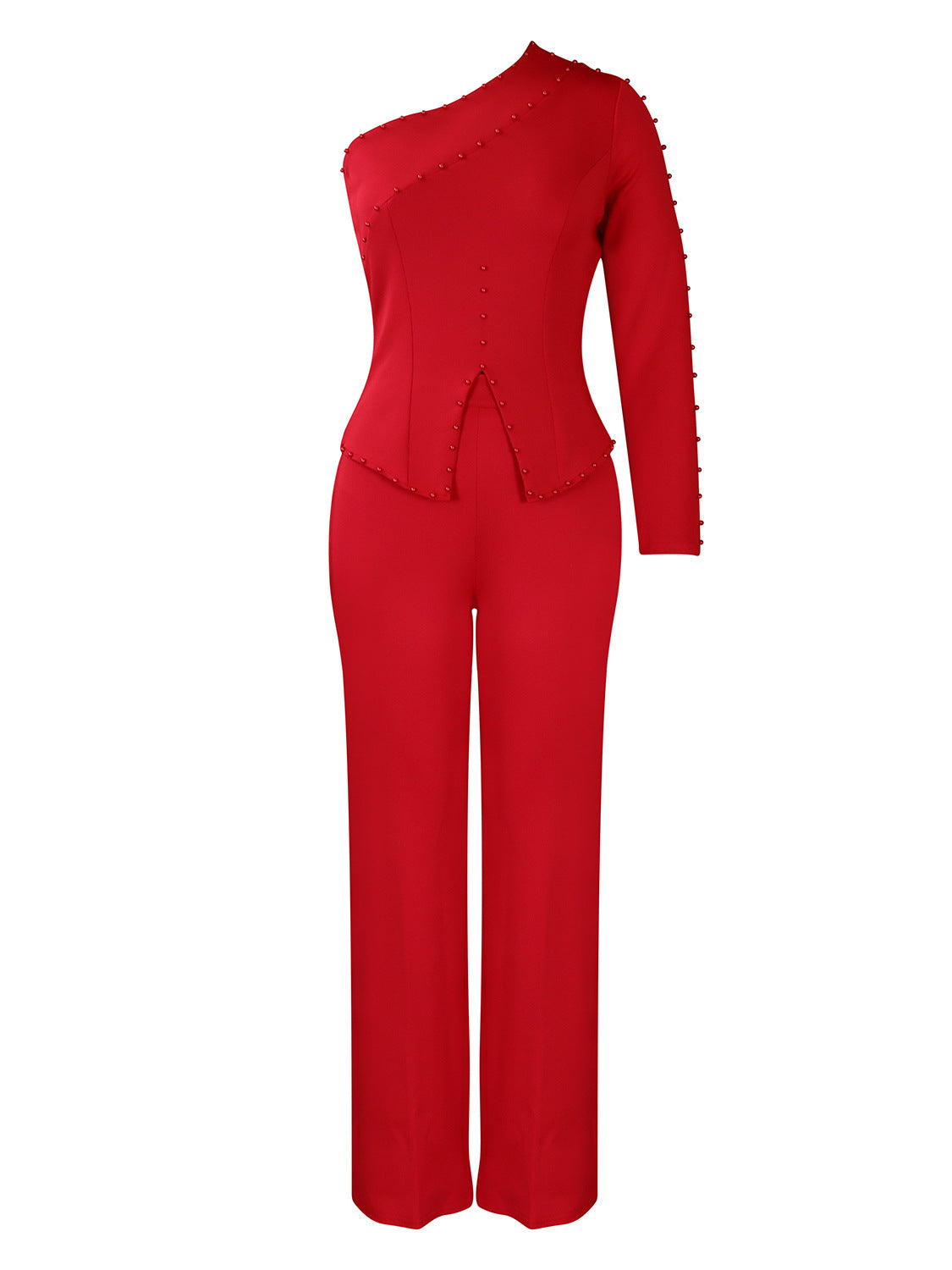 SIXSR D463 Popular trade women's clothing popular spring new slanted shoulder beads OL Tongle two-piece set large size 2025 set