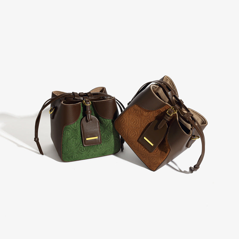 2025 popular new autumn and winter velvet bag women's high-end diamond drawstring bucket bag versatile shoulder messenger bag women